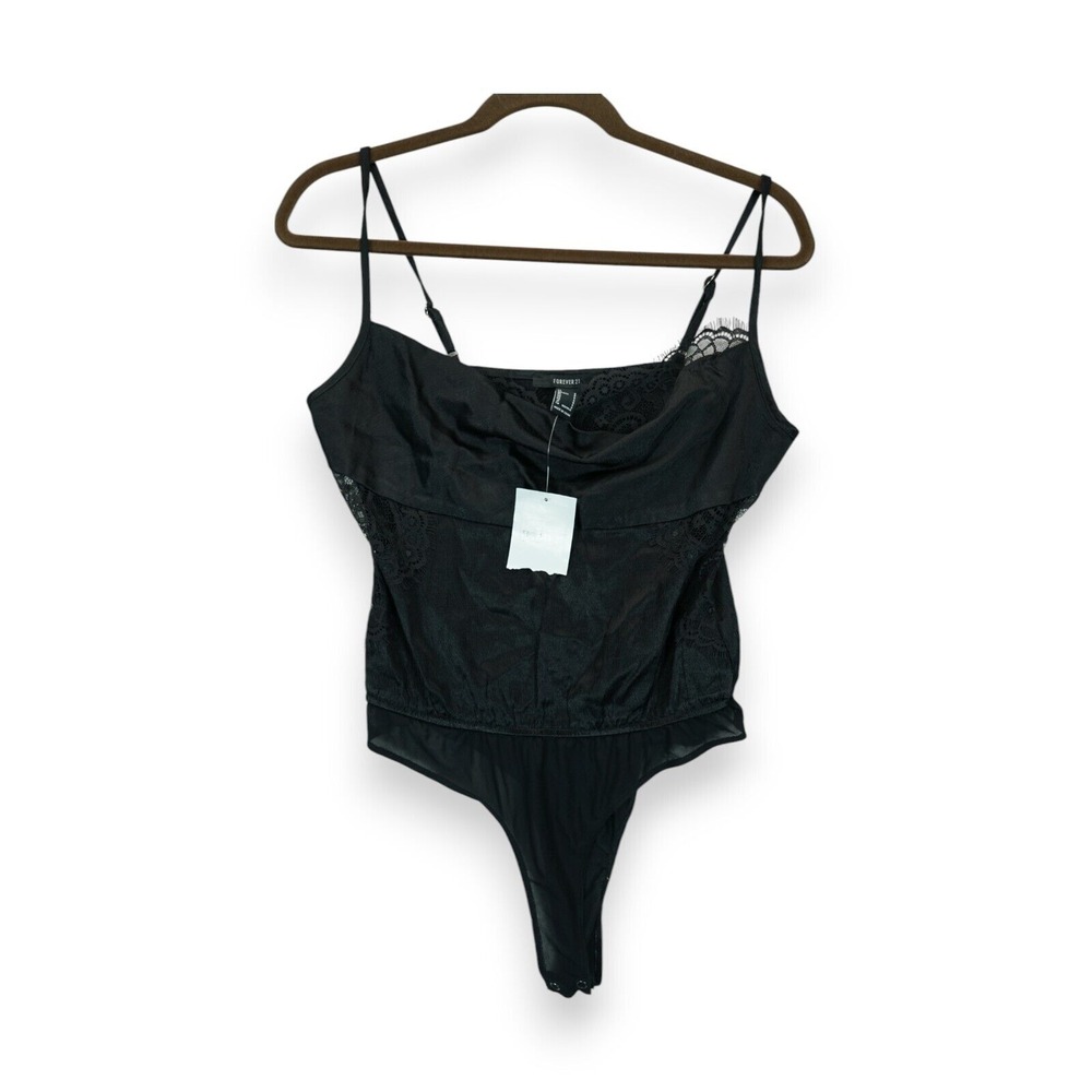 NWT Forever 21 Bodysuit Sleeveless Black Women's Size Small Woven Top